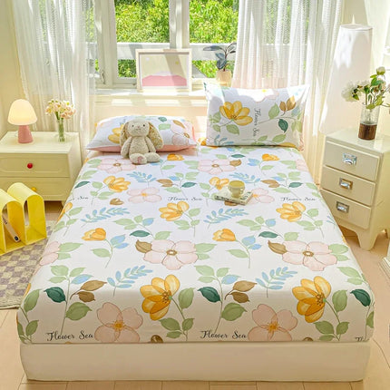 Housewear Cotton Fitted Sheet - Soft, Comfortable, Elastic Band, Print