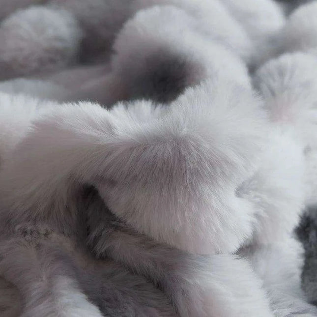 Luxurious Gradient Blue & Grey Faux Rabbit Fur Velvet Fleece Bedding Set with Sheets & Pillowcases