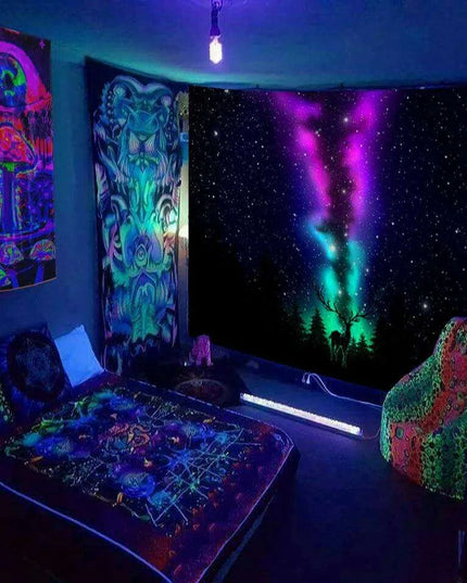 Celestial Dreamscape Astronaut Glow-in-the-Dark UV Tapestry - Captivating Home Decor Piece