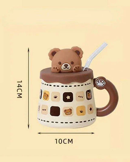 Charming Bear Ceramic Mug Set with Lid and Spoon - 450ml for Enhanced Beverage Enjoyment