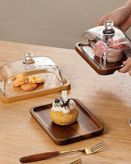 Elegant Wooden and Glass Tiered Dessert Stand – Perfect for Showcasing Cakes, Macarons, and Fresh Fruits at Special Events