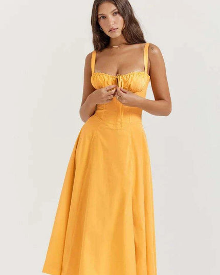 Elegant Black Midi Dress for Women - Lace-Up Spaghetti Strap Summer Party Dress 2023