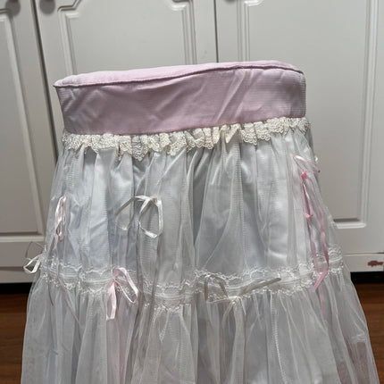 Sweet Pink Dressing Bench & Chair Cover | Cotton & Lace Stool Slipcover
