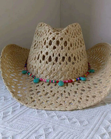 Rose Red Cowboy Straw Hat - Adjustable Wide Brim Sun Hat for All Seasons