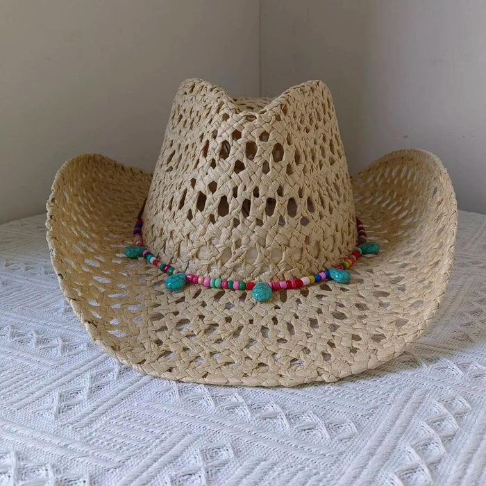 Rose Red Cowboy Straw Hat - Adjustable Wide Brim Sun Hat for All Seasons