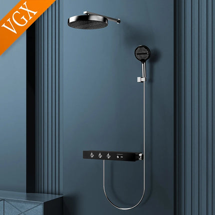 VGX Luxury Concealed Shower System Set with Brass Rainfall Head & Gold