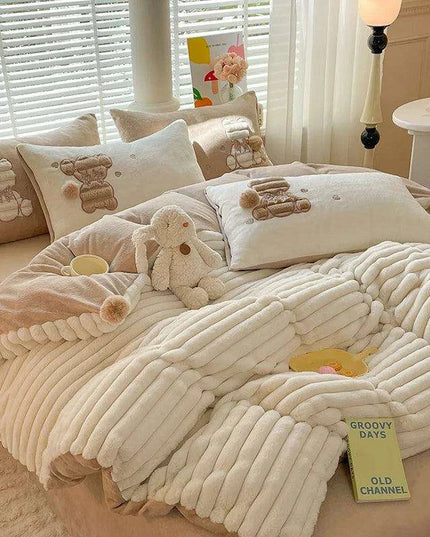Luxurious Faux Rabbit Velvet Duvet Cover Set - Plush Bedding Collection with Pillowcases in Multiple Sizes