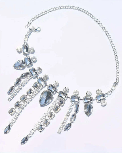 Glamorous Crystal Tassel Necklace Ensemble - Trendy Layered Chain for Stylish Women