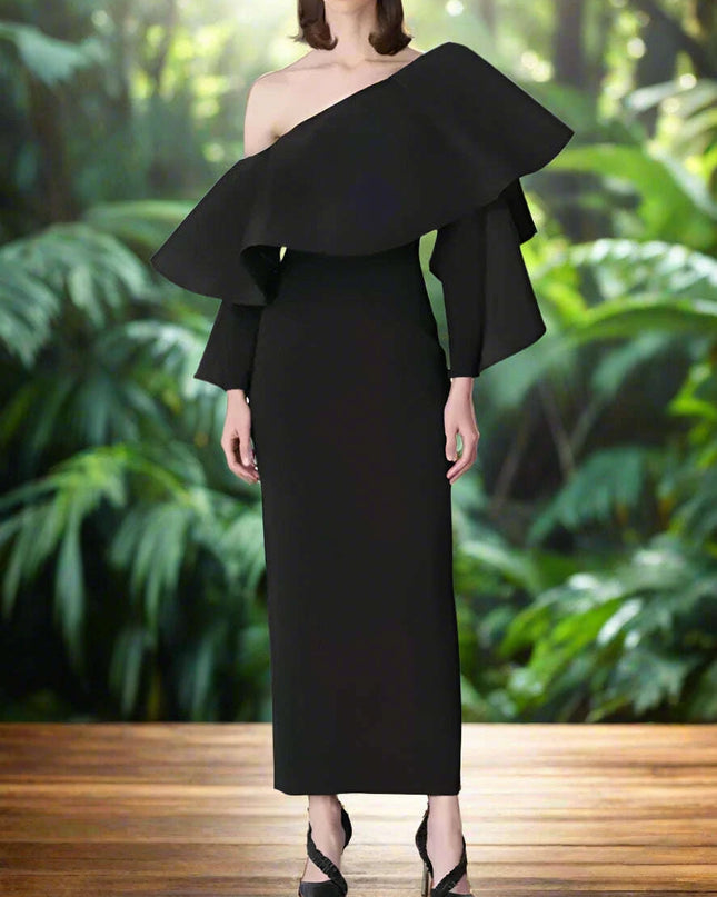 Customizable One-Shoulder Asymmetrical Ruffled Evening Gown