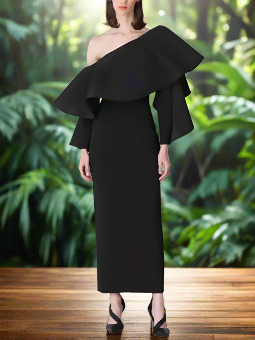 Customizable One-Shoulder Asymmetrical Ruffled Evening Gown