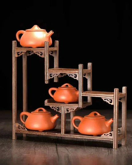 Handcrafted Wooden Display Stand for the Traditional Kung Fu Tea Ceremony