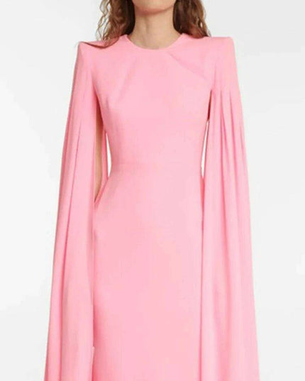 Chic Customizable Blush Evening Gown with Long Sleeves and Structured Shoulders