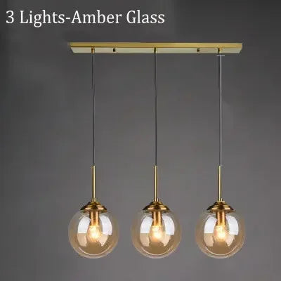 Glass Pendant Lamp — Amber, Smoke Gray & Clear, E27, 1 or 3 Light