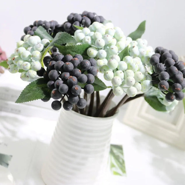 Artificial Berry Cluster Pick with Leaves, 25 cm, Single Stem