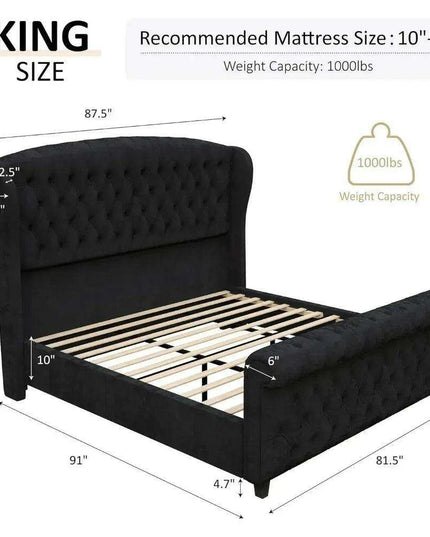 Opulent Handcrafted Velvet King Sleigh Bed - Sophisticated Style & Exceptional Comfort