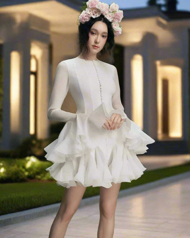 A-line Evening Dress with Elegant Long Sleeves and Flounce for Women