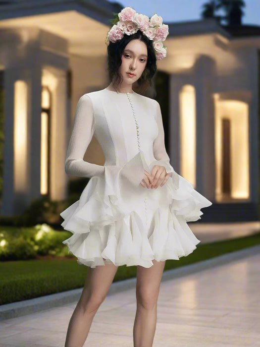 A-line Evening Dress with Elegant Long Sleeves and Flounce for Women