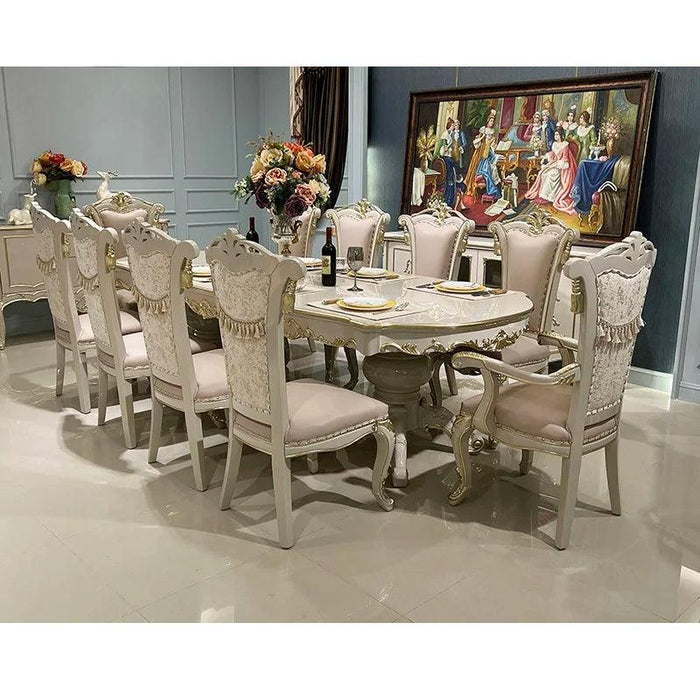 Elegant Neoclassical Solid Wood Dining Set for 8 with Charming European Flair