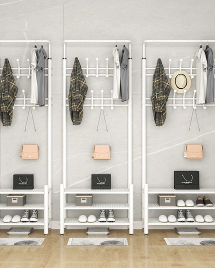 Modern Entryway Organizer with Hooks - Stylish Storage Solution for Shoes and Coats