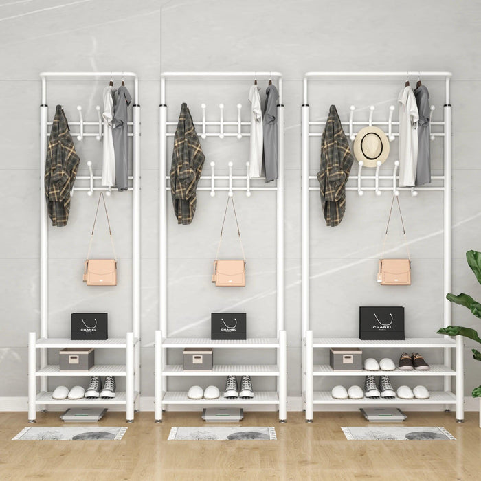 Modern Entryway Organizer with Hooks - Stylish Storage Solution for Shoes and Coats