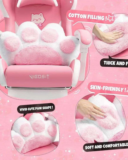 Adorable Pink Gaming Chair with Cat Ear Design and Adjustable Lumbar Support for Female Gamers