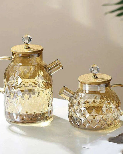 Elegant Borosilicate Glass Teapot with Bamboo Lid - Sleek Cold Water Kettle for Aromatic Teas
