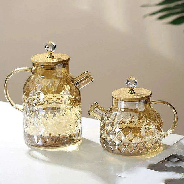 Elegant Borosilicate Glass Teapot with Bamboo Lid - Sleek Cold Water Kettle for Aromatic Teas