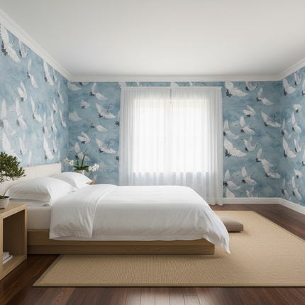 Japanese Crane Peel and Stick Wallpaper – Vintage Heron Bird, Waterproof, Removable