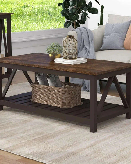 Farmhouse Style Coffee Table with Convenient Storage Shelf - Quick Assembly and Sturdy Build
