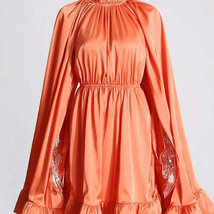 Chicever Women's Stylish Ruffled Mini Dress with High Neck, Spring 2024 Collection