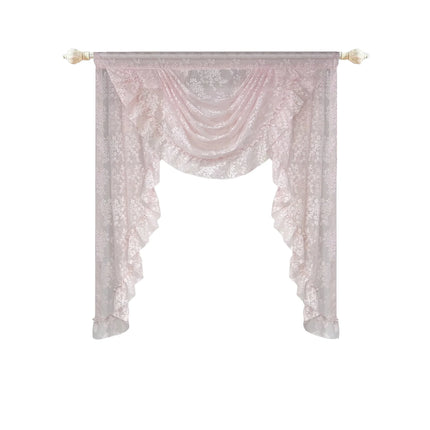 Pink Flower Ripple Sheer Lace Curtain Valance – Rod Pocket, Custom Width