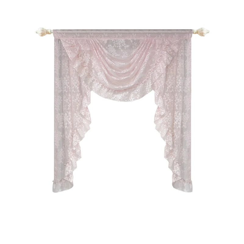 Pink Flower Ripple Sheer Lace Curtain Valance – Rod Pocket, Custom Width
