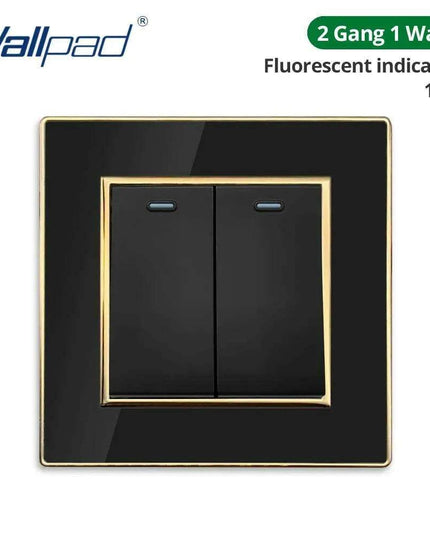 Luxurious Black Acrylic Switch Panel with Gold Accents & Universal Sockets - 220V, Multi-Gang, Modern Design - Illuminated Control Panel with USB Charging Feature