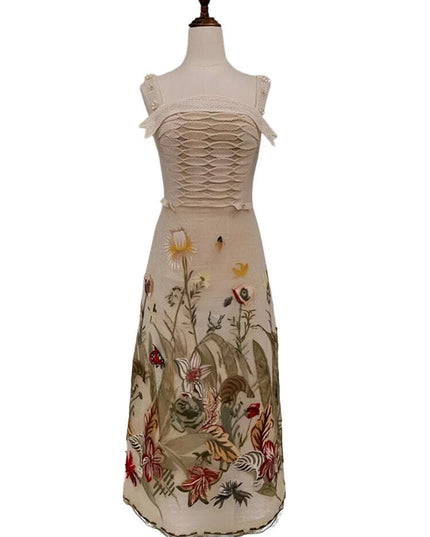 Sophisticated Sleeveless Midi Dress with Luxurious Embroidery