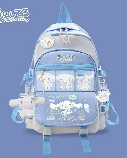 Charming Cinnamoroll Plush Backpack - Stylish and Spacious Kids' School Bag in Black and Blue Sanrio Theme