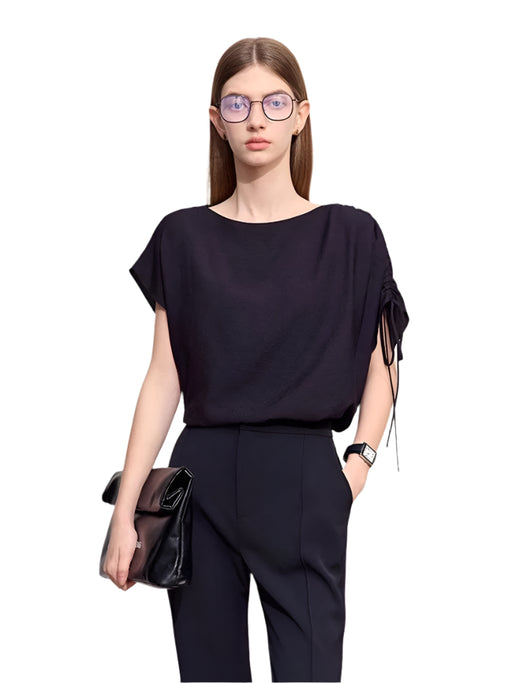 Chic Asymmetric Slash Neck Summer Blouse for Women