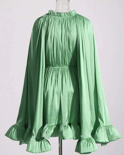 Chicever Women's Stylish Ruffled Mini Dress with High Neck, Spring 2024 Collection