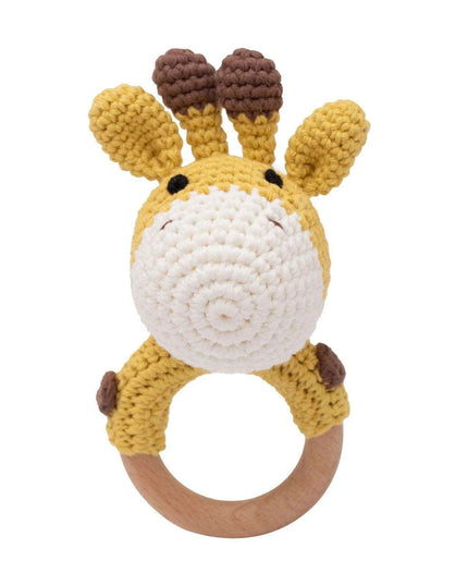 Eco-Friendly Handmade Crochet Baby Rattle with Wooden Teether