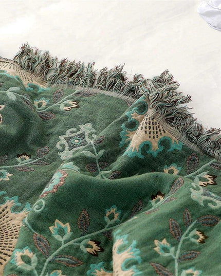 Reversible Jacquard Cotton Sofa Throw Blanket with Non-Slip Design