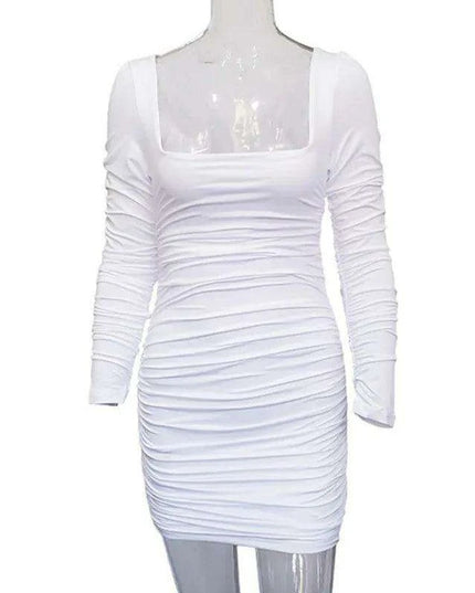 Sophisticated Autumn Pleated Bodycon Dress with Long Sleeves and Square Neck for Women by Josiaoprah