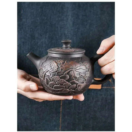 Enchanting Lotus Flower Handcrafted Purple Clay Tea Set for a Serene Brewing Experience