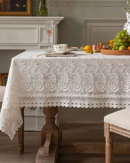 American Charm Floral Lace Tablecloth with Handcrafted Embroidery