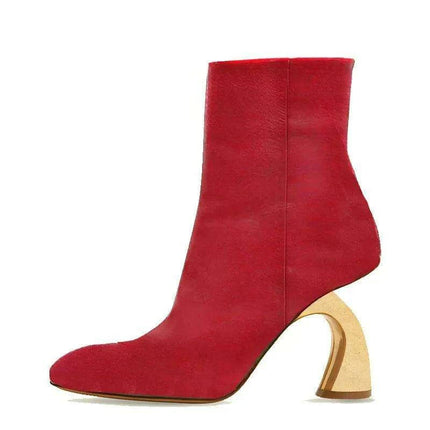 Chic 8cm High-Heeled Ankle Boots for Women in Black and Red - European American Fall Winter Style, Size 43