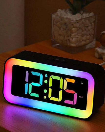Vibrant RGB Sound-Activated Alarm Clock with Dual Alarm and Multi-Color Night Light for Stylish Home Decor