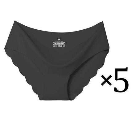 5-Pack Women's Seamless Ice Silk Briefs - Comfortable 2XL Solid Color Underwear with Wave Design