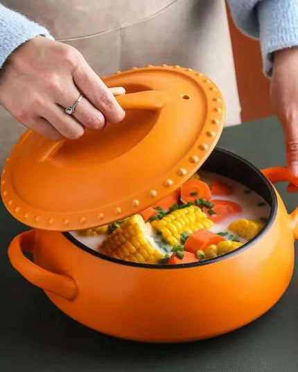 Elegant Orange Nordic Ceramic Casserole with Dual Handles for Gourmet Cuisine