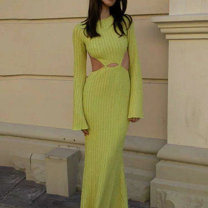 Backless Hollow Out Long Sleeve Maxi Dress for Women - Trendy Autumn Slim Fit Fashion