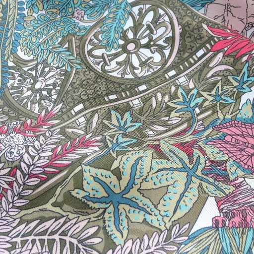 Ethereal Botanical Charm 100% Twill Silk Scarf - Elegant Square Neck Wrap for Women