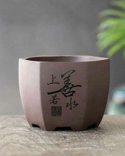 Chic Polygonal Purple Clay Vase - Stylish Chinese-Inspired Home Decor Planter