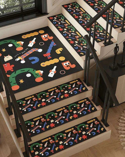 Colorful Cartoon Graffiti Non-Slip Stair Tread Mat - Stylish and Absorbent Safety Cover